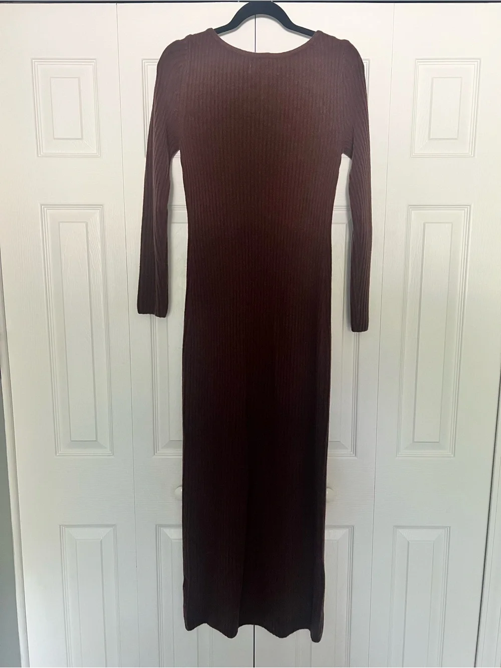 Abercrombie Ribbed Button-Front Long Sleeve Maxi Dress - Brown
